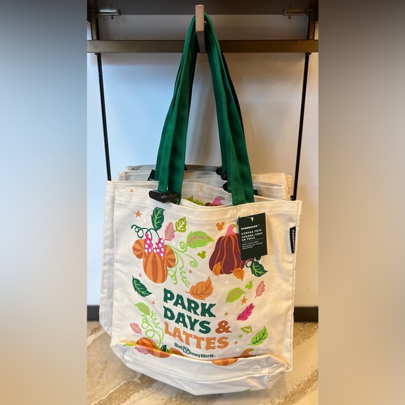Disney World Starbucks Pumpkin Spice Park Days And Lattes PSL Canvas Tote Bag - Picture 4 of 5